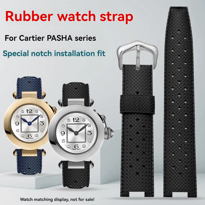 Cartier Watch Tank - ยางผู้ชายสายนาฬิกาสําหรับ Cartier Pasha PASHA Series Notch