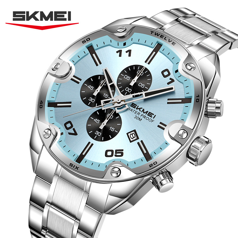Suede Strap Watch - SKMEI 9387 นาฬิกาแฟชั่นพร้อมปฏิทิน โครโนกราฟ สายสแตนเลส นาฬิกาลำลองสำหรับธุรกิจสำหรับผู้ชาย