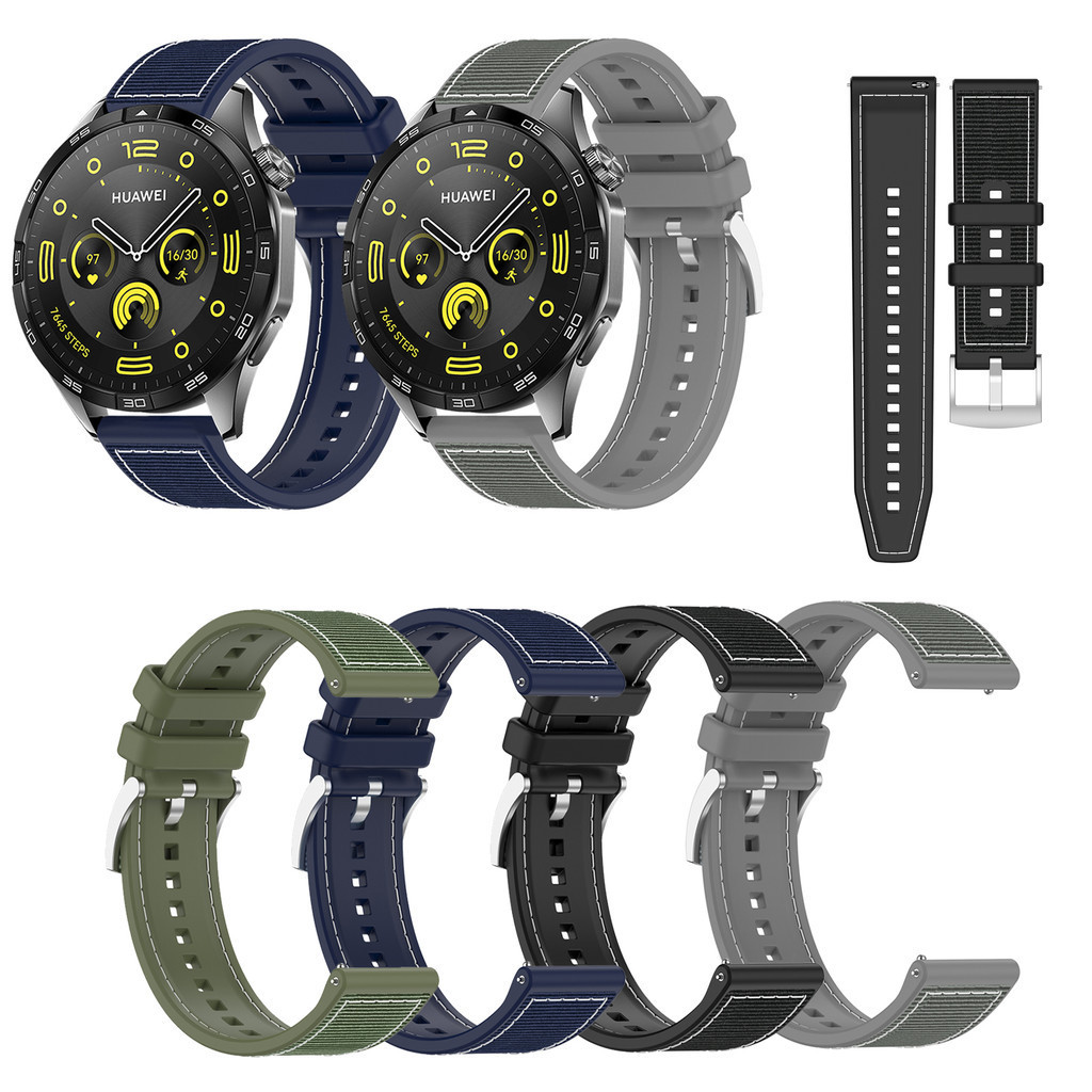 Silicone Watch Band 22Mm - สายรัดข้อมือไนล่อนทอ22มม. + สายซิลิโคนสำหรับนาฬิกา Huawei GT3 GT4