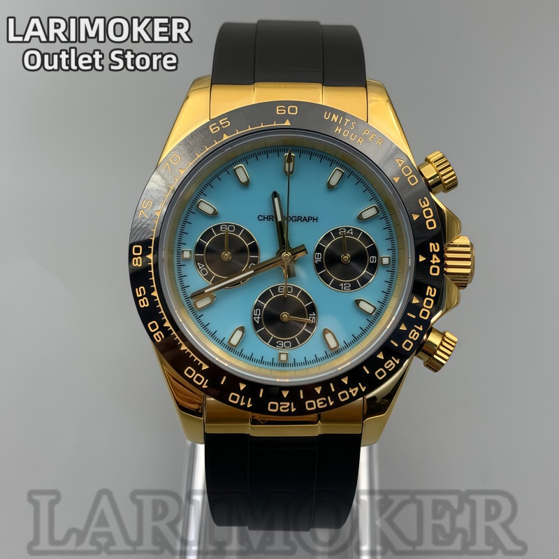 Rubber Strap Diver - LARIMOKER 39 มม.นาฬิกาสปอร์ตผู้ชาย VK63 กลไกนาฬิกาควอตซ์สายยางแซฟไฟร์สแตนเลสสตีลเรืองแสงตัวเรือนแข็ง