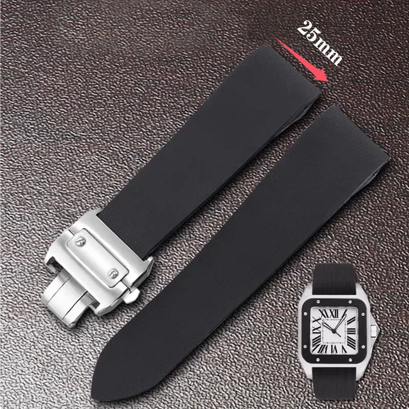 Cartier Watch Tank - สําหรับคาร์เทียร์ซานโตส 100W 2020007 สายนาฬิกายางกันน้ํา 25 มม.