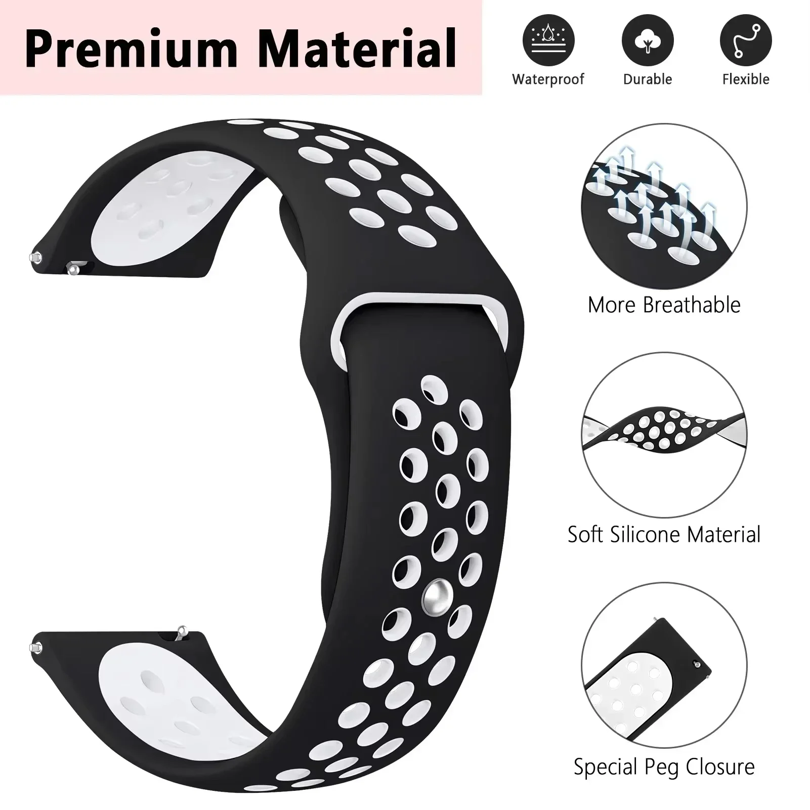 22 มม.ระบายอากาศซิลิโคนที่มีสี - Silicone Watch Band 22Mm บทวิจารณ์และราคา
