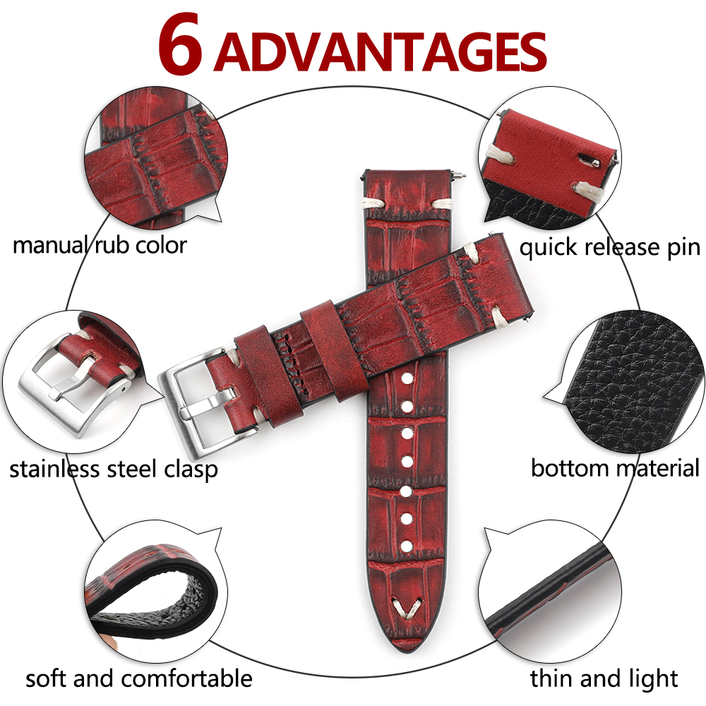 สายนาฬิกาข้อมือหนังจระเข้18มม. - Leather Strap Quick Release บทวิจารณ์และราคา