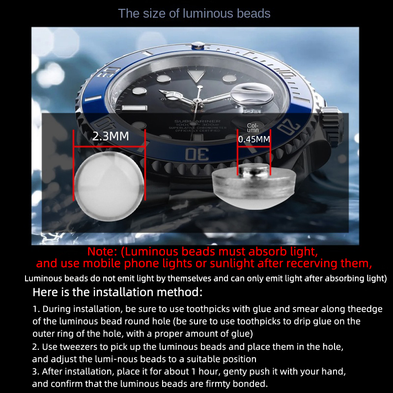 2.3x0.45 มม.Luminous pip สําหร - Rolex Watch Daytona บทวิจารณ์และราคา
